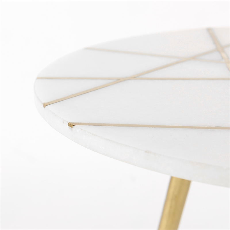 Vivienne  White Marble Antique Gold Metal Round Large Side Table