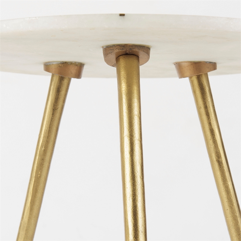 Vivienne  White Marble Antique Gold Metal Round Large Side Table