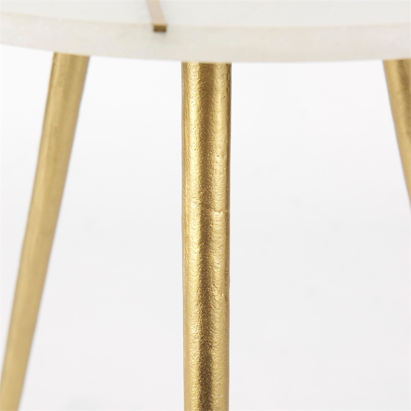 Vivienne  White Marble Antique Gold Metal Round Large Side Table