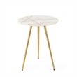 Vivienne White Marble Antique Gold Metal Round Top Small Side Table