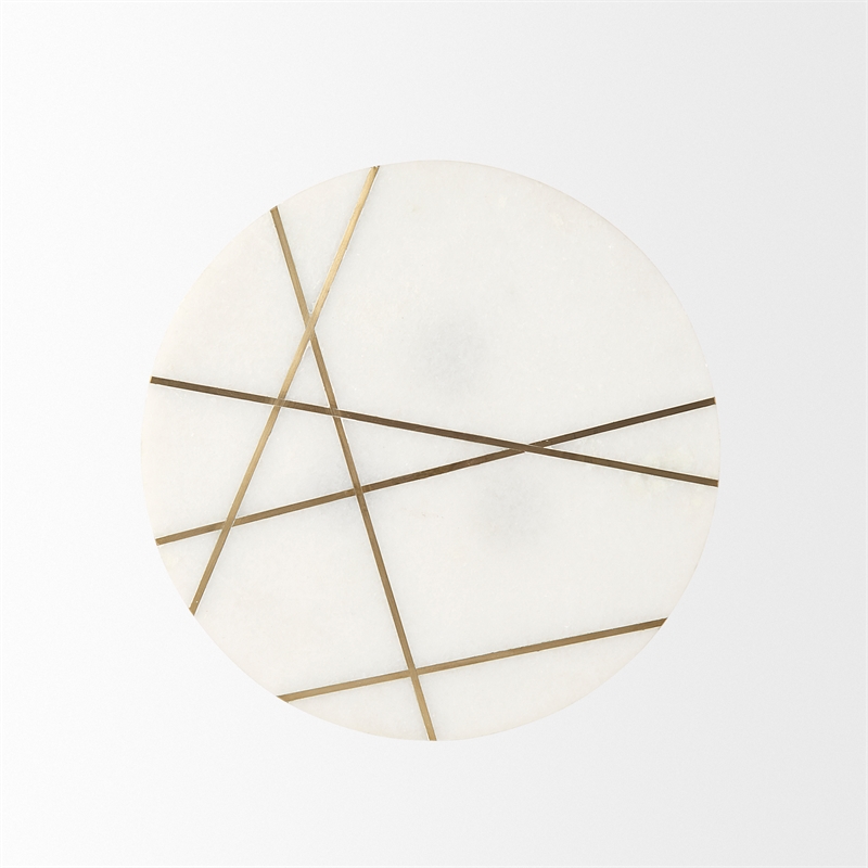 Vivienne White Marble Antique Gold Metal Round Top Small Side Table