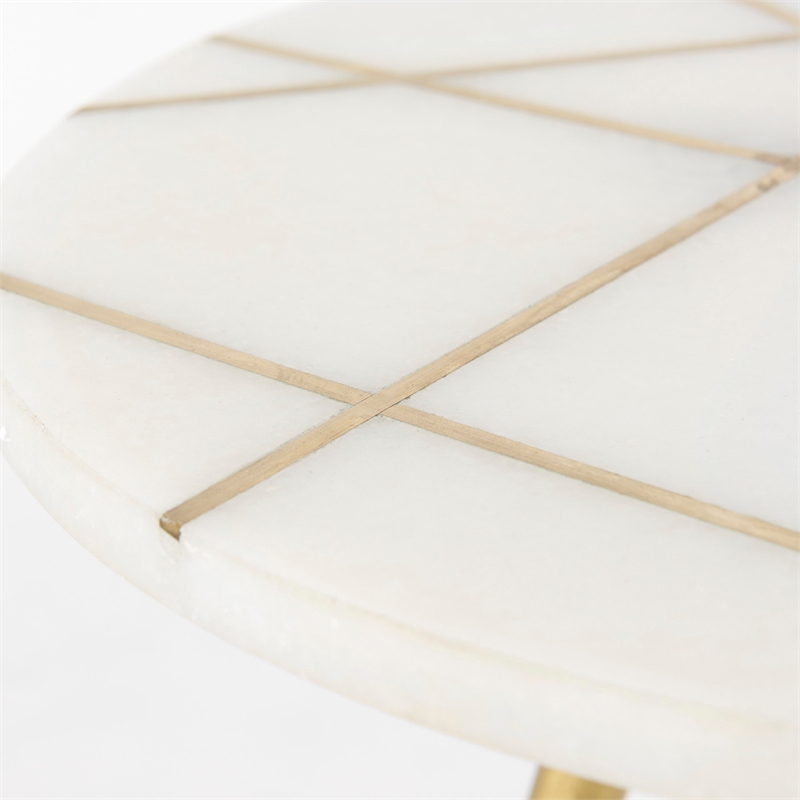 Vivienne White Marble Antique Gold Metal Round Top Small Side Table