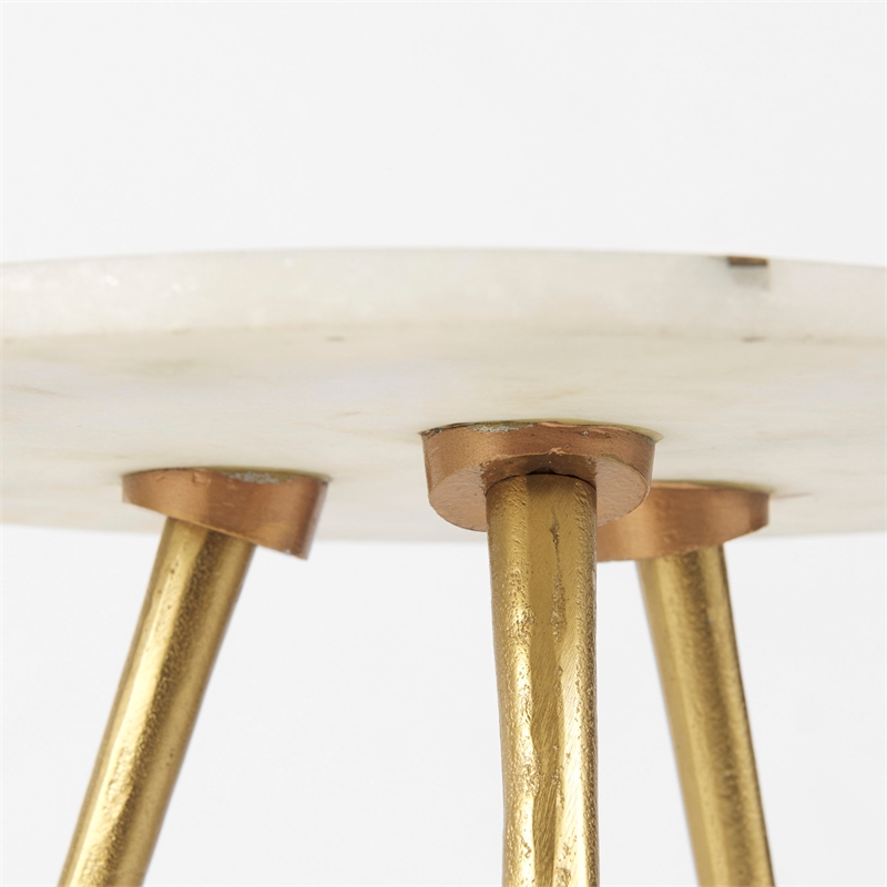Vivienne White Marble Antique Gold Metal Round Top Small Side Table