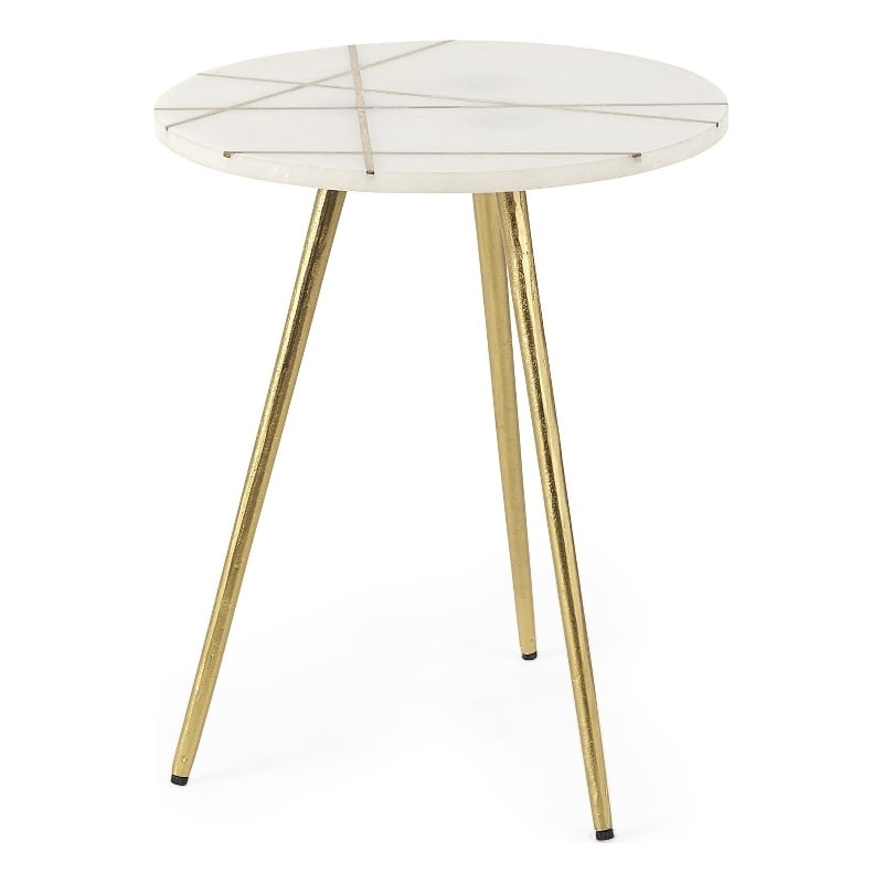 Vivienne White Marble Antique Gold Metal Round Top Small Side Table