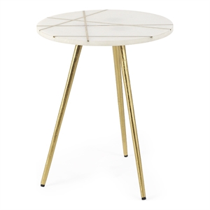 Vivienne White Marble Antique Gold Metal Round Top Small Side Table