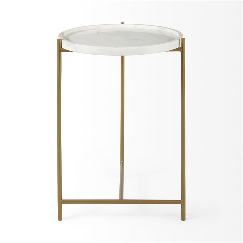 Mercana Stella 17L x 17W White Round Marble Top W/Gold Base Accent Table