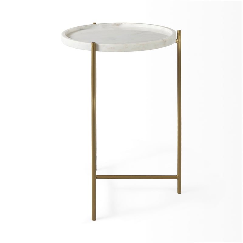 Mercana Stella 17L x 17W White Round Marble Top W/Gold Base Accent Table