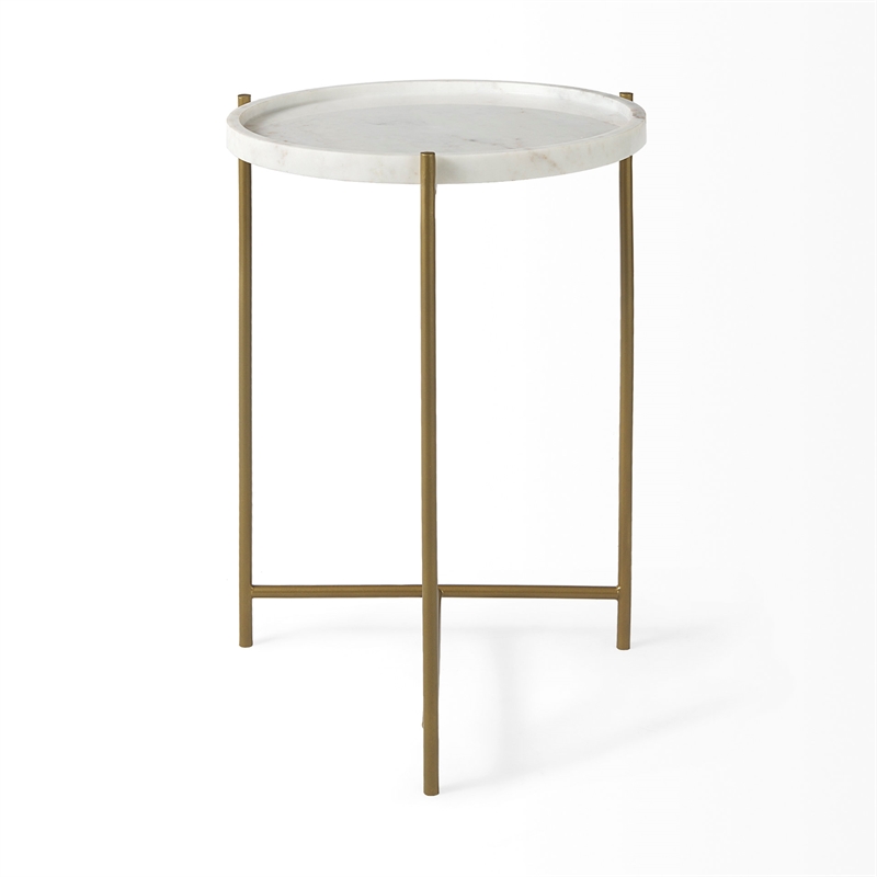 Mercana Stella 17L x 17W White Round Marble Top W/Gold Base Accent Table