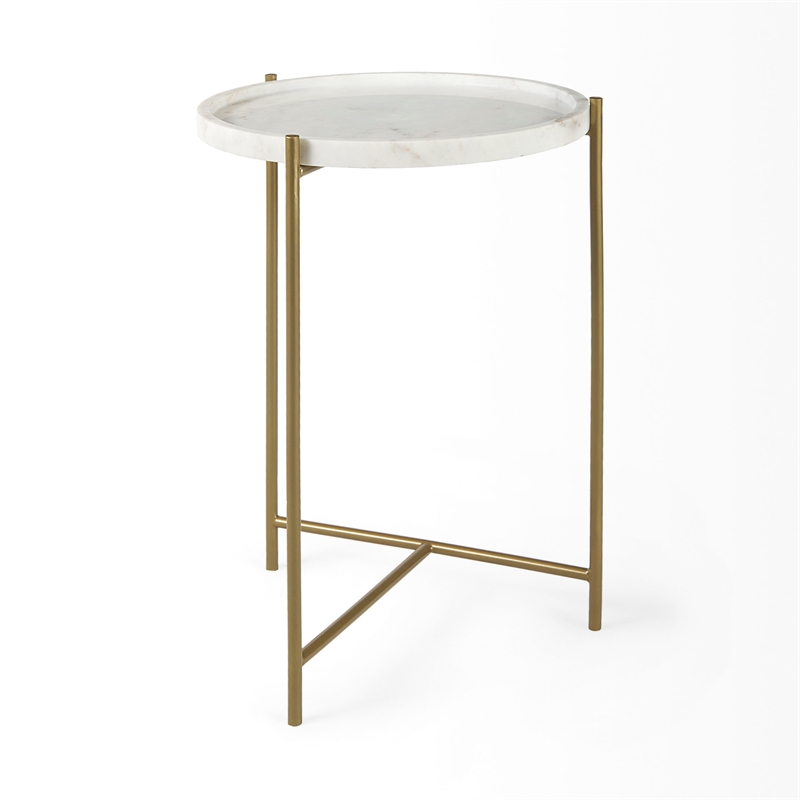 Mercana Stella 17L x 17W White Round Marble Top W/Gold Base Accent Table
