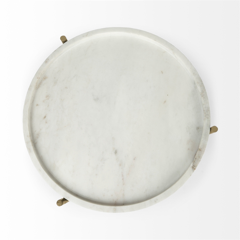 Mercana Stella 17L x 17W White Round Marble Top W/Gold Base Accent Table