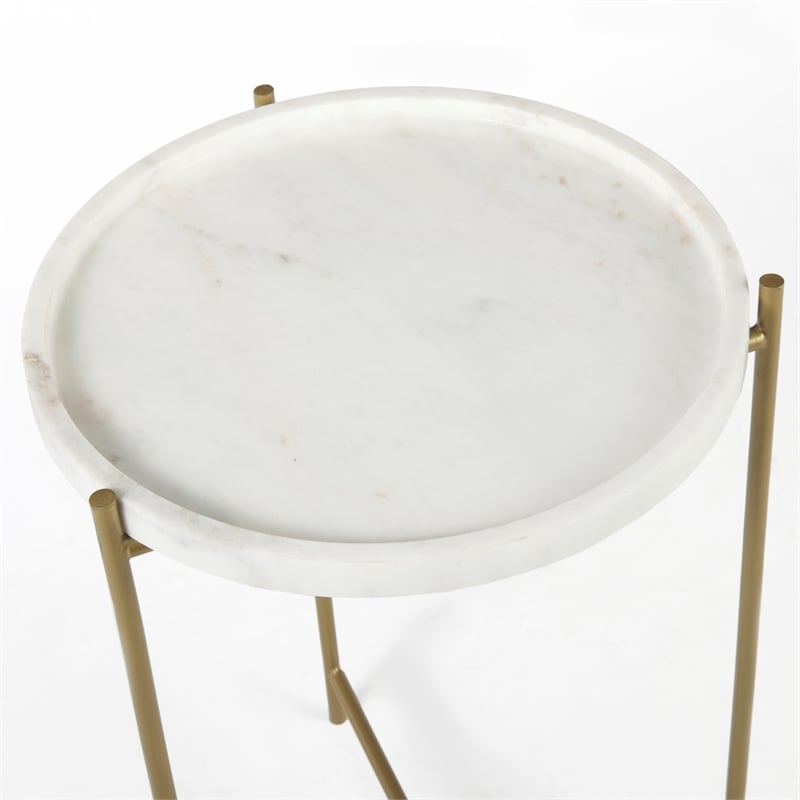 Mercana Stella 17L x 17W White Round Marble Top W/Gold Base Accent Table
