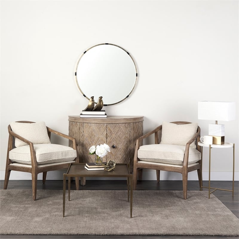 Mercana Stella 17L x 17W White Round Marble Top W/Gold Base Accent Table