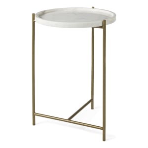 Mercana Stella 17L x 17W White Round Marble Top W/Gold Base Accent Table