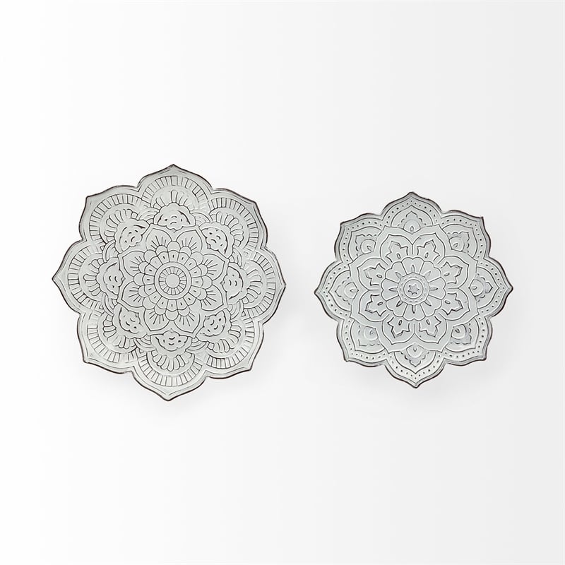 Miranda Set of 2 Stamped White/ Gray Metal Lotus Flower Wall Decor