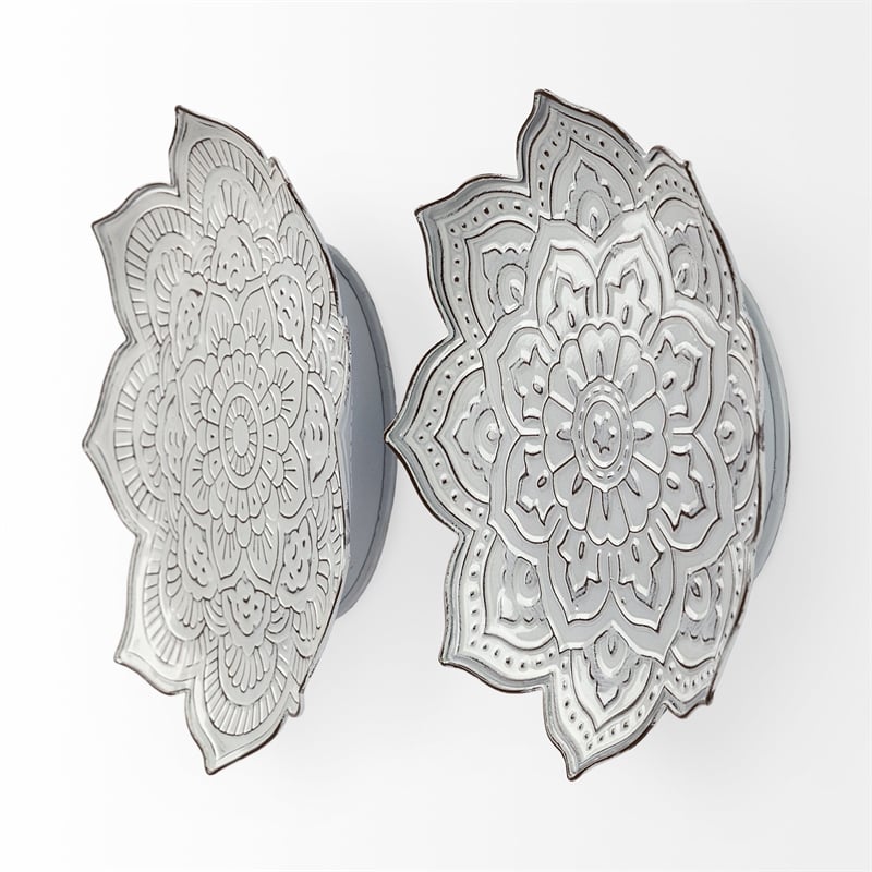 Miranda Set of 2 Stamped White/ Gray Metal Lotus Flower Wall Decor