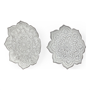 Miranda Set of 2 Stamped White/ Gray Metal Lotus Flower Wall Decor