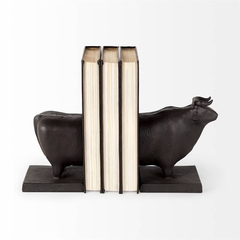 Mercana Taurus Iii 9L X 4W Black Cast Aluminum Bull Bookends (Set Of 2)