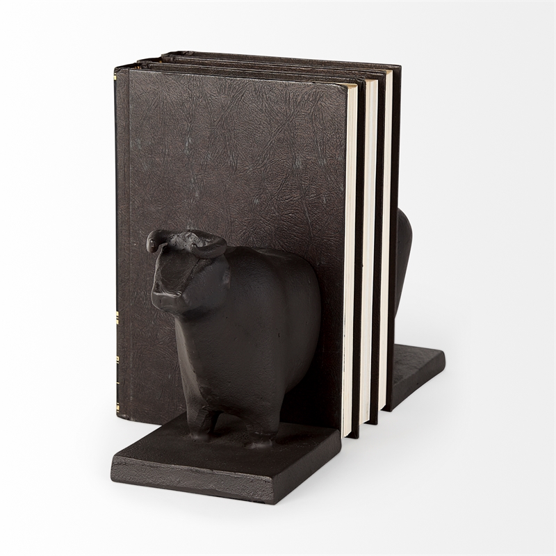 Mercana Taurus Iii 9L X 4W Black Cast Aluminum Bull Bookends (Set Of 2)