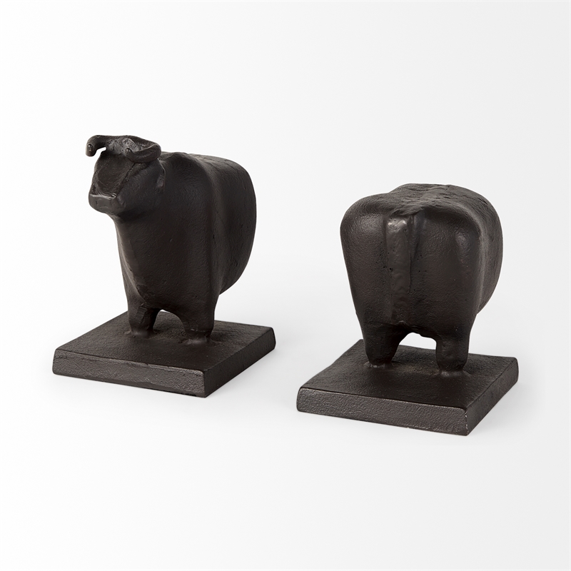 Mercana Taurus Iii 9L X 4W Black Cast Aluminum Bull Bookends (Set Of 2)