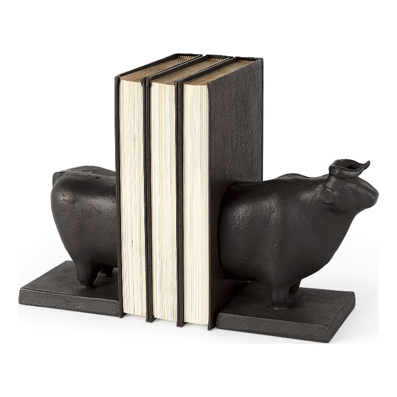 Mercana Taurus Iii 9L X 4W Black Cast Aluminum Bull Bookends (Set Of 2)