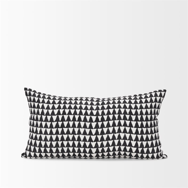 Mercana Jolie Cream W/ Black Print Linen Lumbar Decorative Pillow Cover