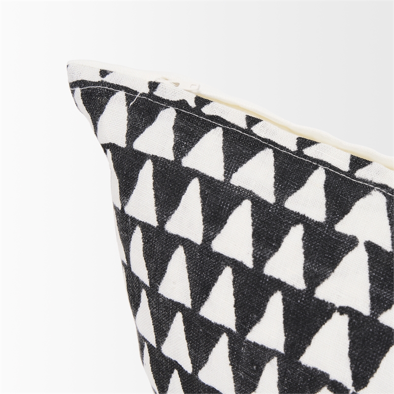Mercana Jolie Cream W/ Black Print Linen Lumbar Decorative Pillow Cover