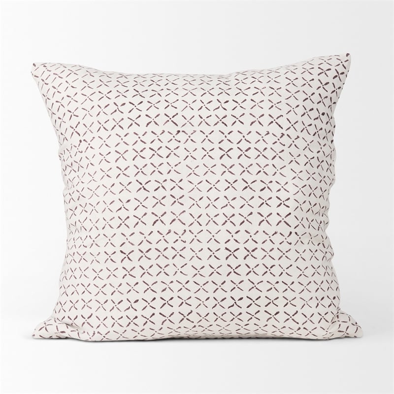 Mercana Jayden Cream W/ Merlot Print Linen Square Decorative Pillow Cover
