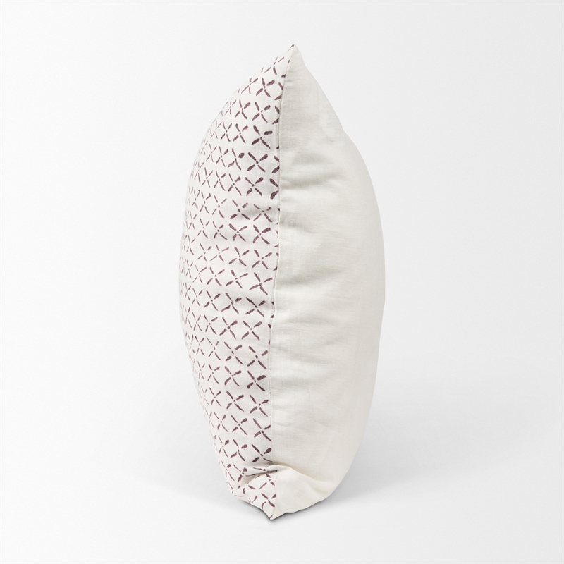 Mercana Jayden Cream W/ Merlot Print Linen Square Decorative Pillow Cover