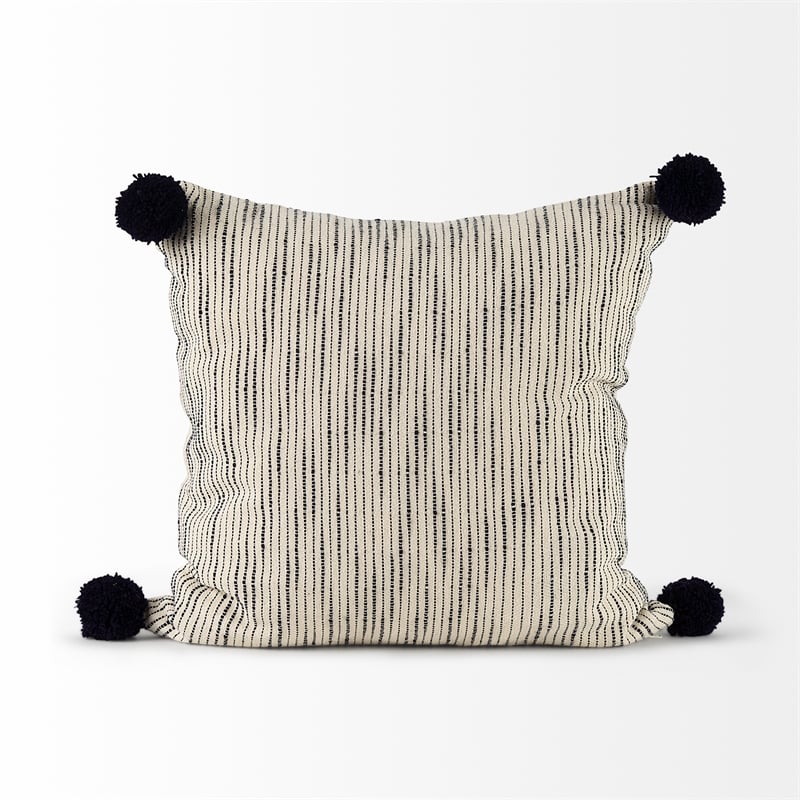 Mercana Krystal 18 X 18 Cream/Black Pom Pom Decorative Pillow Cover