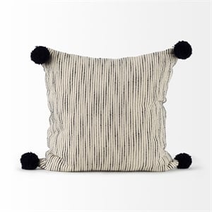 Mercana Krystal 18 X 18 Cream/Black Pom Pom Decorative Pillow Cover