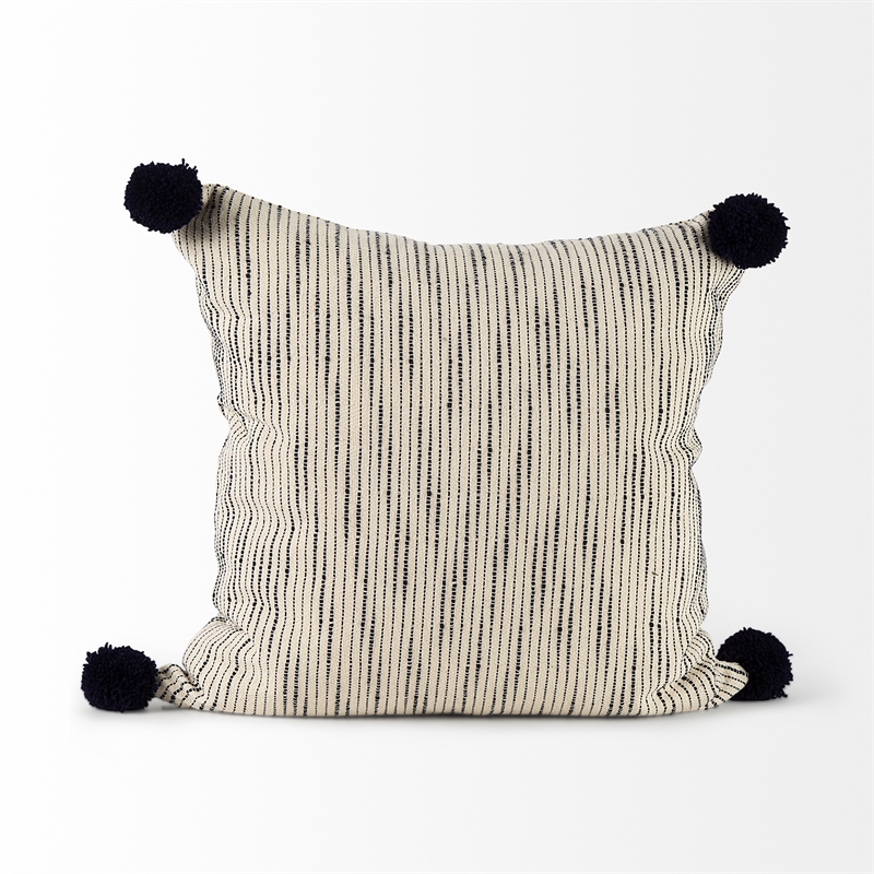 Mercana Krystal 18 X 18 Cream/Black Pom Pom Decorative Pillow Cover