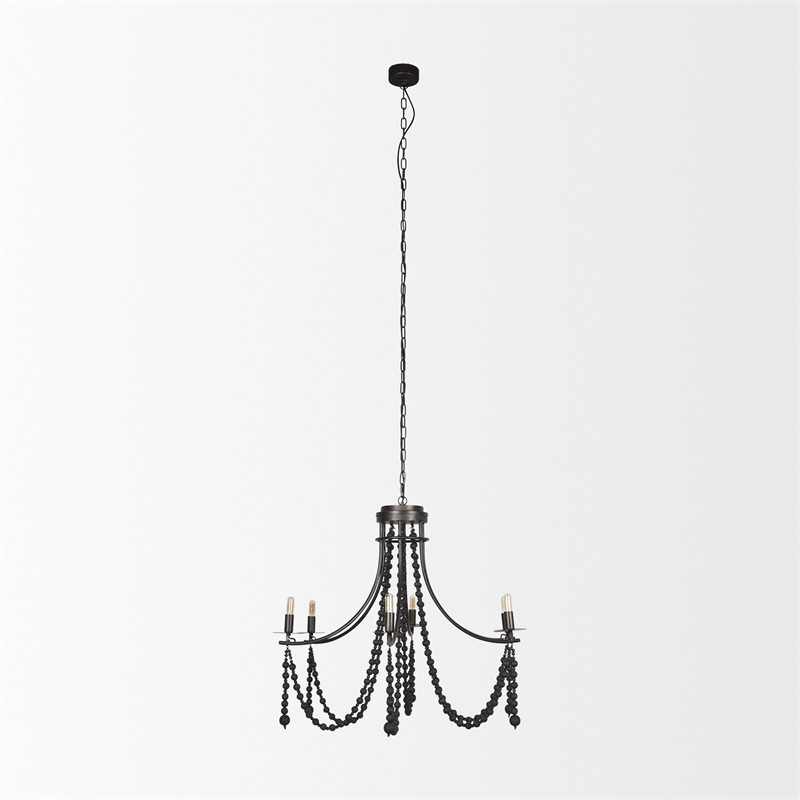 Mercana Selma Black Wood Bead And Metal Chandelier