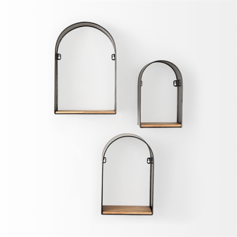 Mercana Finley Set Of 3 Black Metal W/Wood Wall Shelves