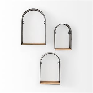 Mercana Finley Set Of 3 Black Metal W/Wood Wall Shelves