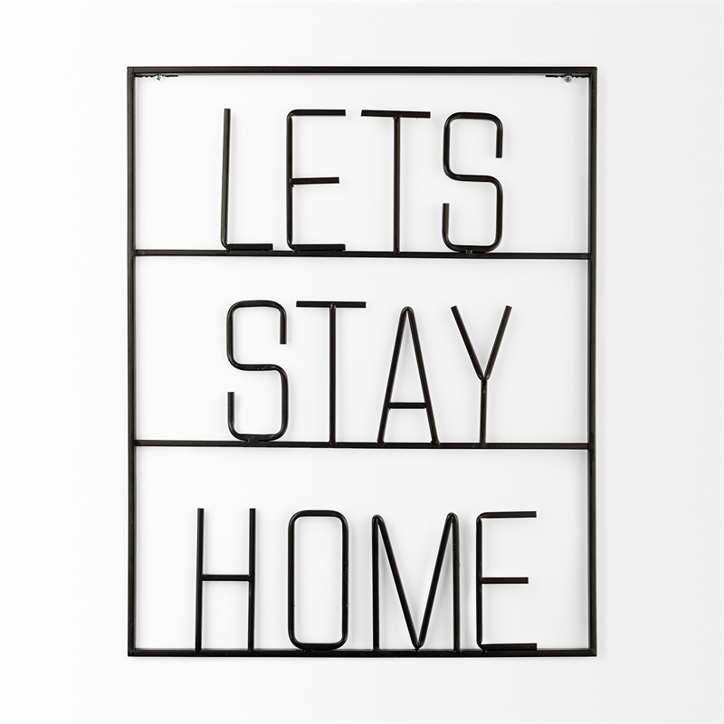 Mercana Let'S Stay Home Metal Wall Sign Cut-Out Typography in Black