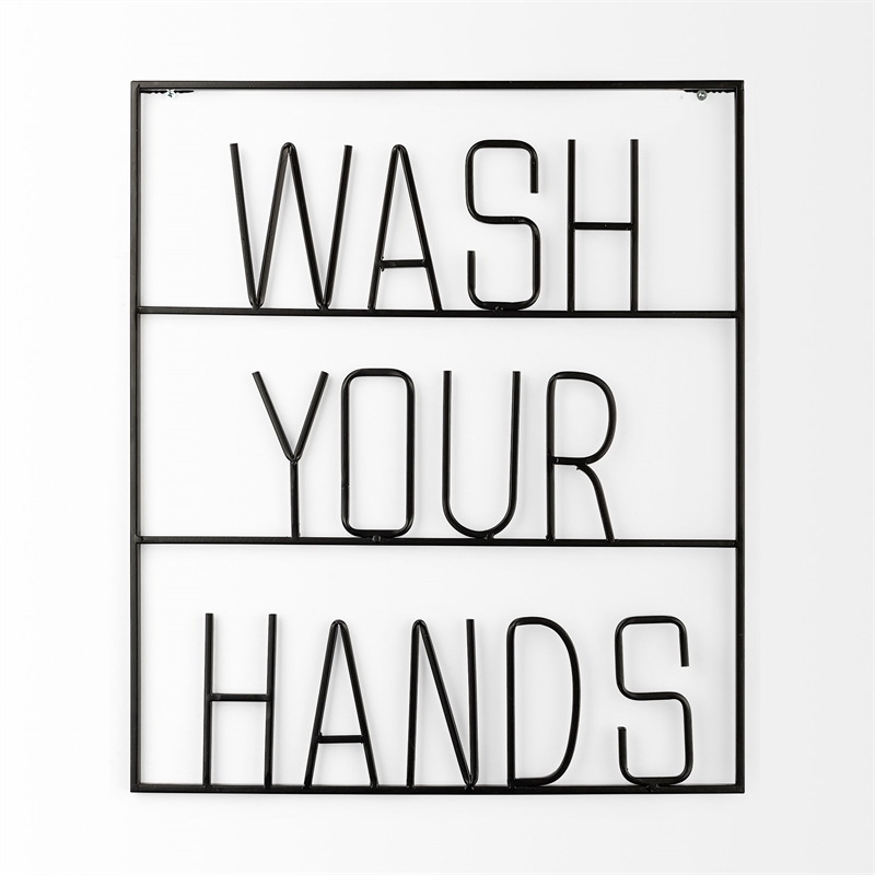 Mercana Wash Your Hands Metal Wall Sign Cut-Out Typography in Black