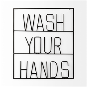 Mercana Wash Your Hands Metal Wall Sign Cut-Out Typography in Black