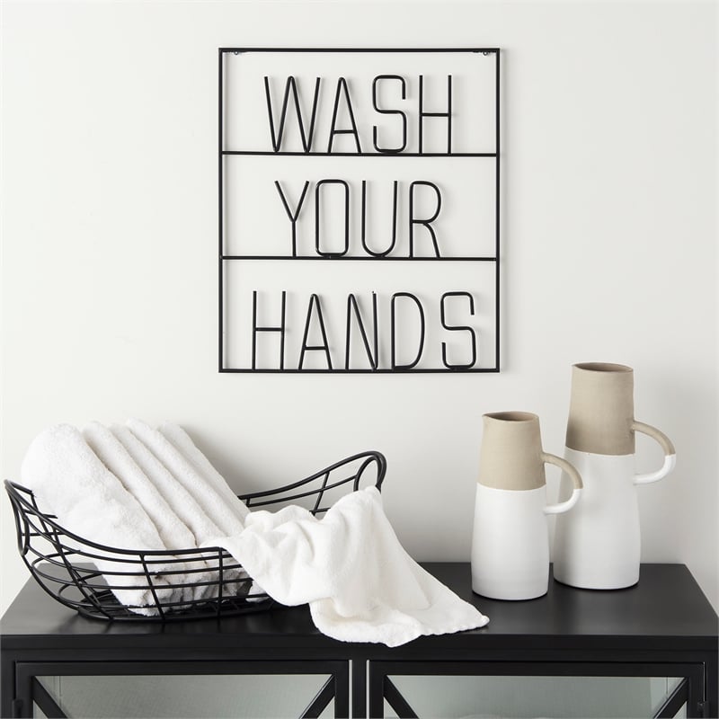 Mercana Wash Your Hands Metal Wall Sign Cut-Out Typography in Black