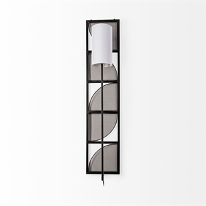 Mercana Navin Black Metal Body White Fabric Shade Rectangular Wall Sconce
