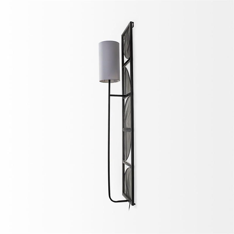 Mercana Navin Black Metal Body White Fabric Shade Rectangular Wall Sconce