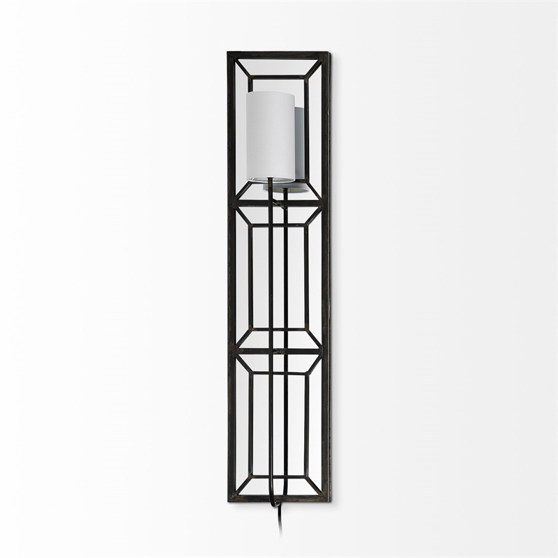 Mercana Noah 12.2X55 Black Metal W/White Fabric Shade Rectangular Wall Sconce