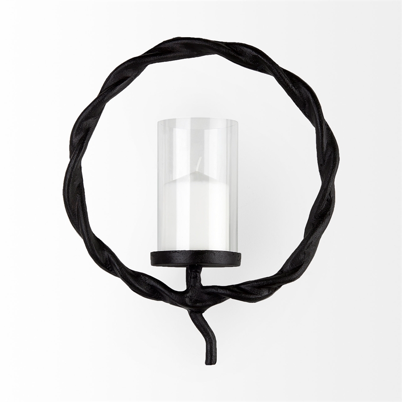 Mercana Rizwan Black Aluminum Braided Circular Candle Holder