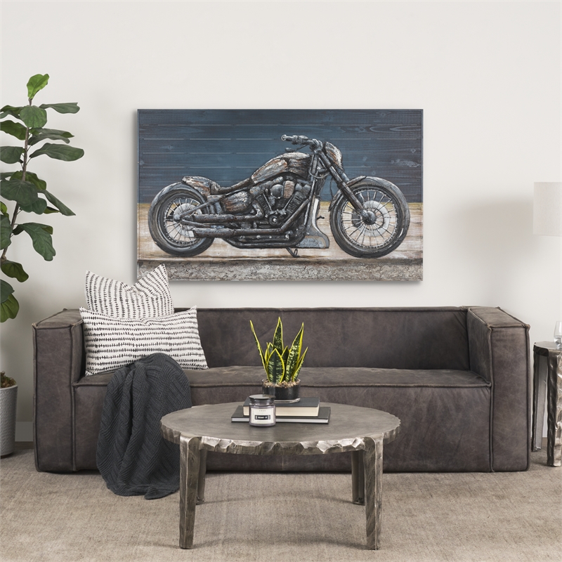 Mercana Vintage Cylinder 60X36 Hand Painted On Wood Oil Painting in Blue