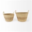 Mercana Vance Light Brown Palm Leaf And Seagrass Round Basket W/ Handles