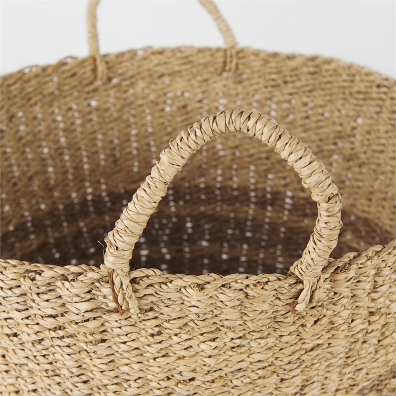 Mercana Vance Light Brown Palm Leaf And Seagrass Round Basket W/ Handles