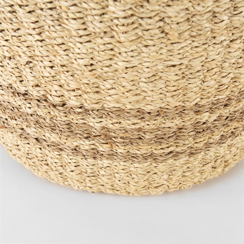 Mercana Vance Light Brown Palm Leaf And Seagrass Round Basket W/ Handles