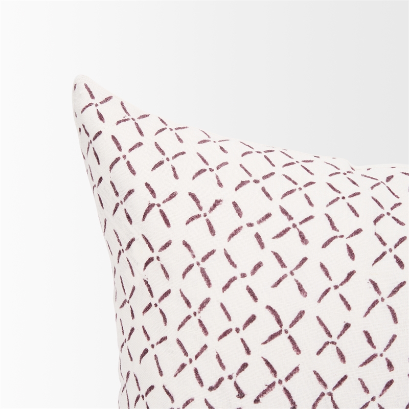 Mercana Jayden Cream W/ Merlot Print Linen Lumbar Decorative Pillow Cover