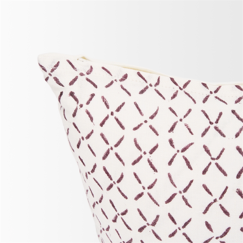 Mercana Jayden Cream W/ Merlot Print Linen Lumbar Decorative Pillow Cover