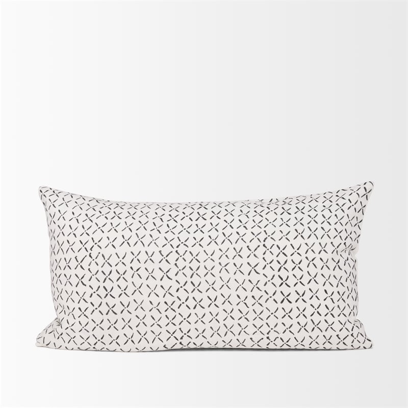 Mercana Jayden Cream W/ Black Print Linen Lumbar Decorative Pillow Cover