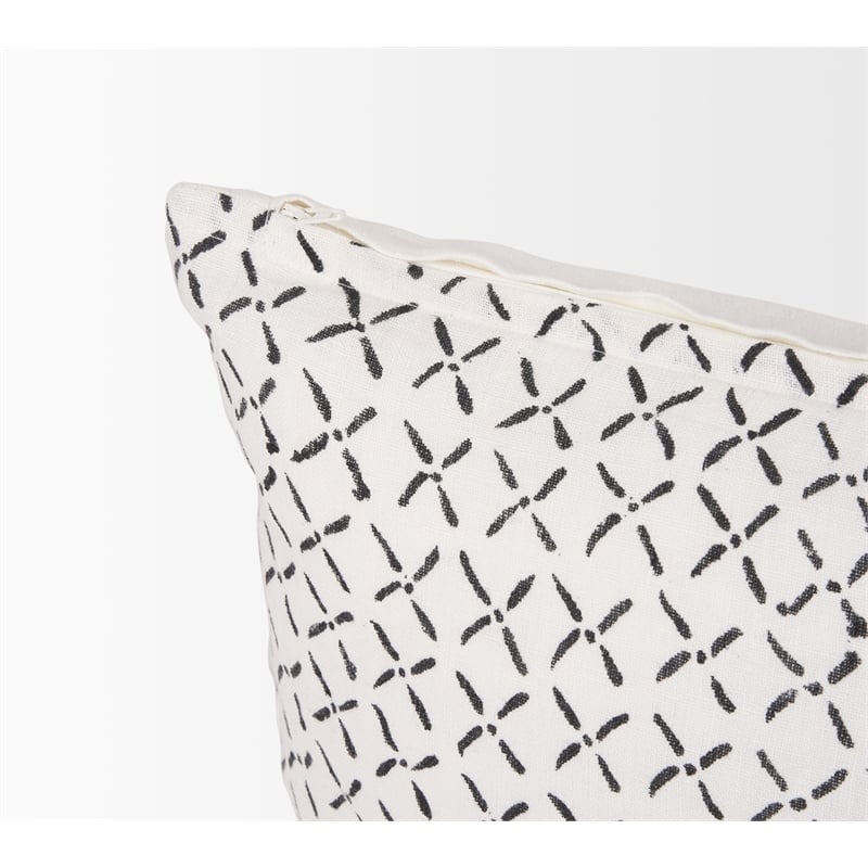 Mercana Jayden Cream W/ Black Print Linen Lumbar Decorative Pillow Cover